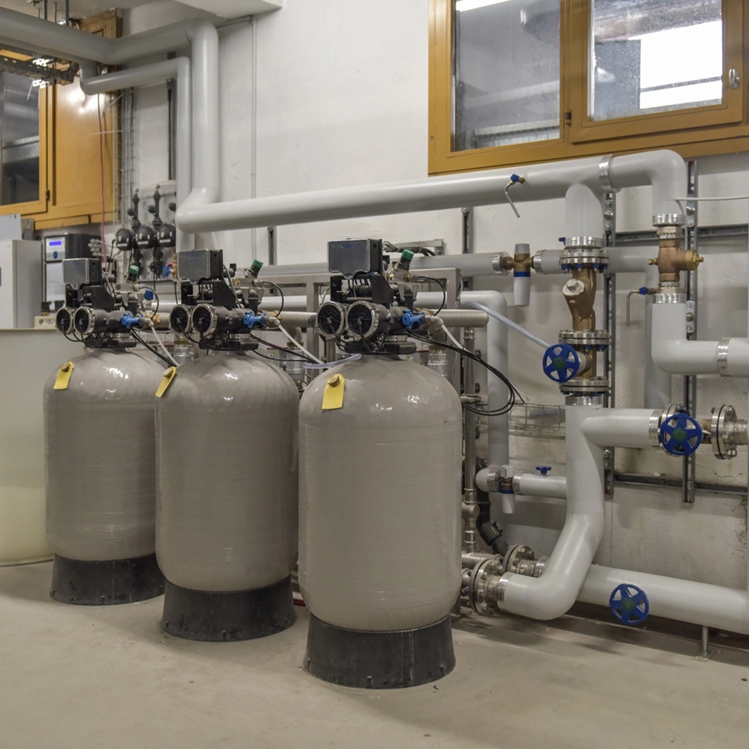 Water softening system in a basement