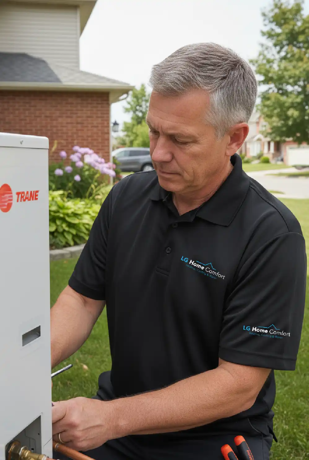 HVAC system inspection and repair by LG Home Comfort technician